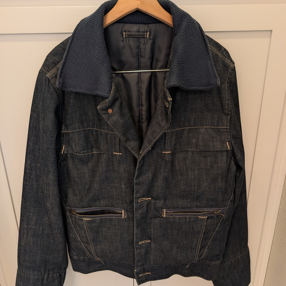 Men's Denim Jacket with Navy Collar